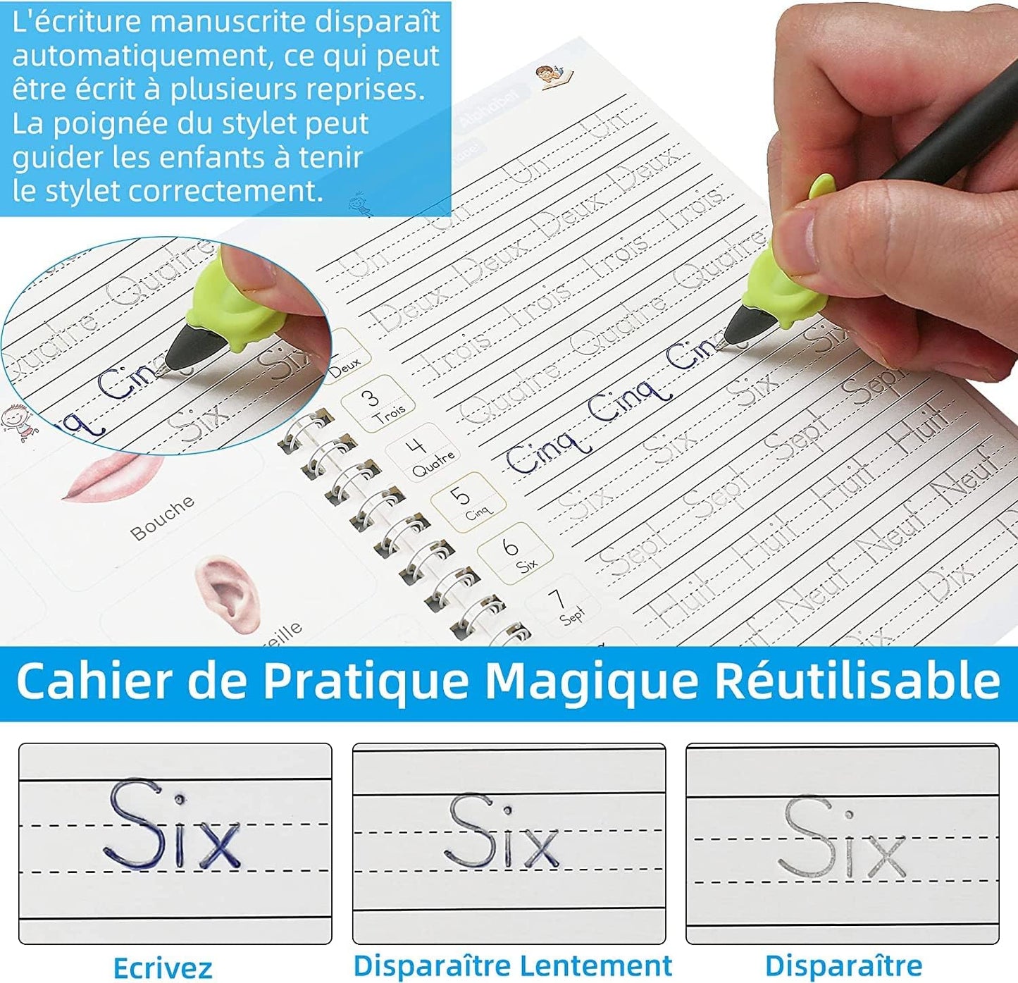 Lot de 4 Cahiers magiques réutilisables pour l'apprentissage de l'écriture